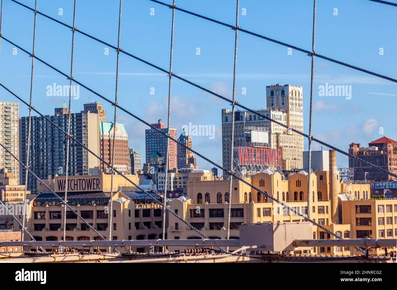 Blick von der Brooklyn Bridge in New York nach Brooklyn Stockfoto