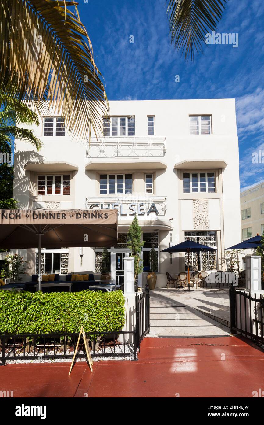 Altes, altes Hotel Chelsea in Miami Beach im Art déco-Stil Stockfoto