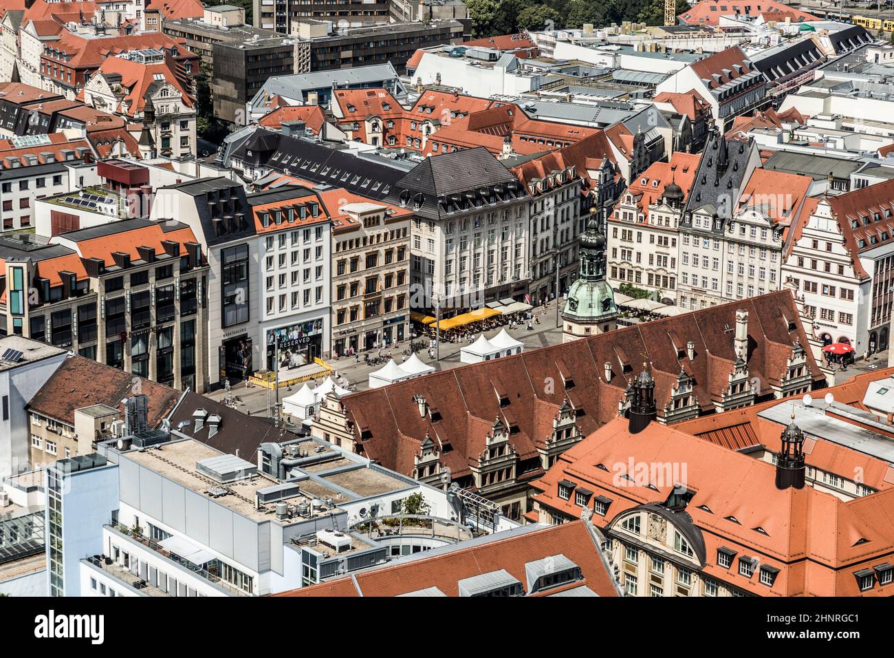 Luftaufnahme von Leipzig zum berühmten Marktplatz und der Altstadt Stockfoto