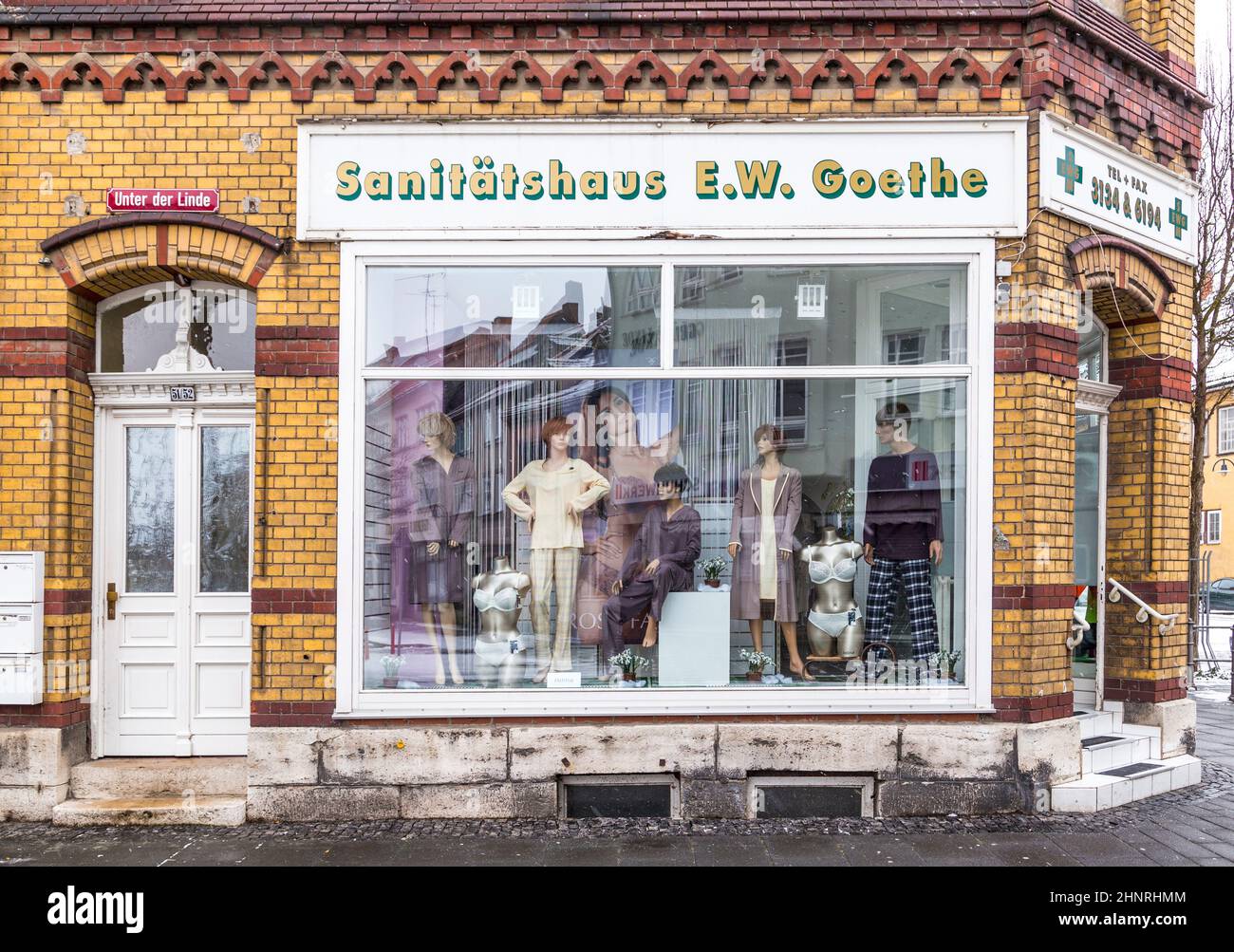 Medizinisches Versorgungsgeschäft mit dem Namen Goethe in Mühlhausen, Deutschland Stockfoto