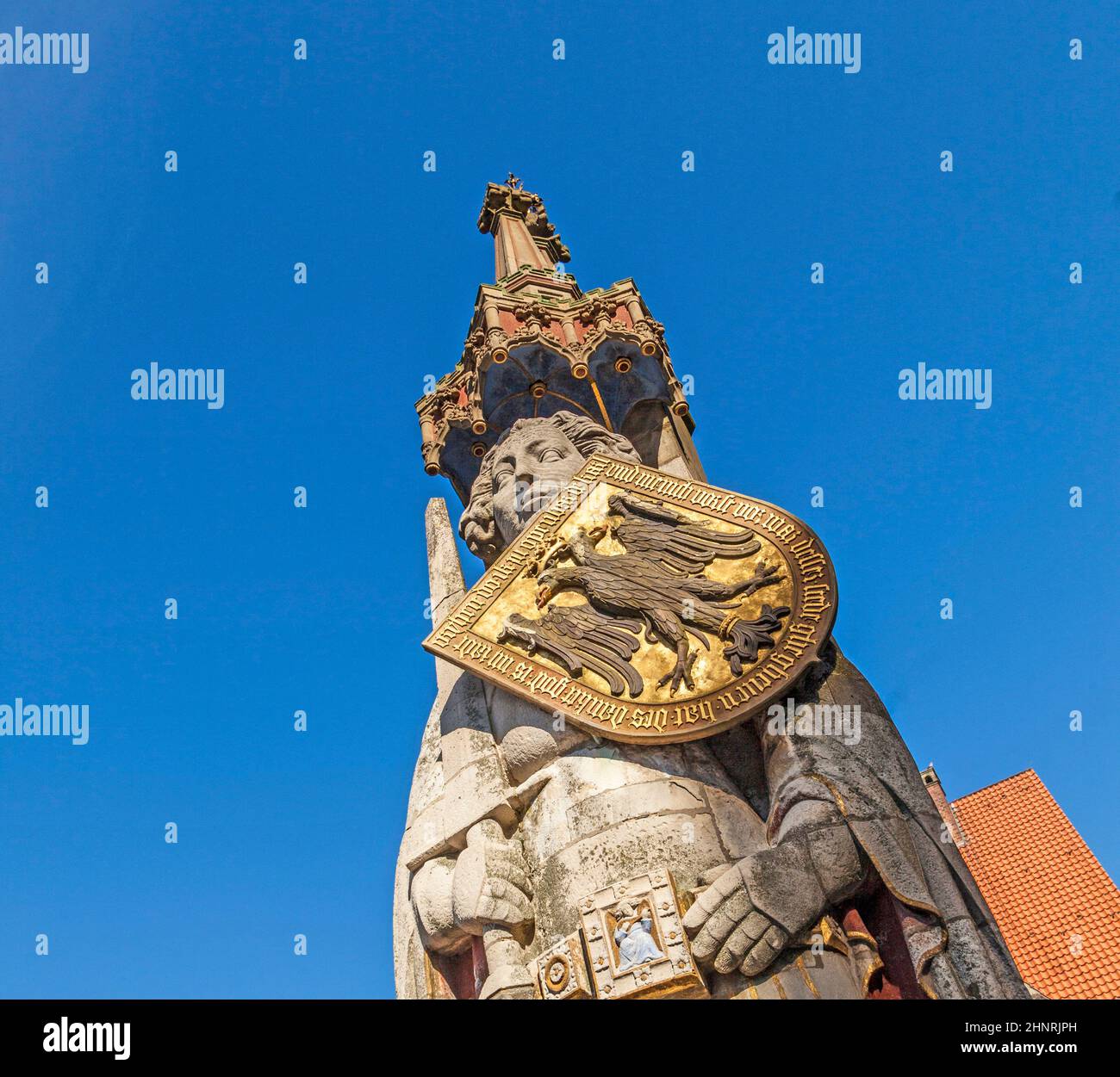 Berühmte Roland-Statue auf dem Marktplatz in Bremen Stockfoto