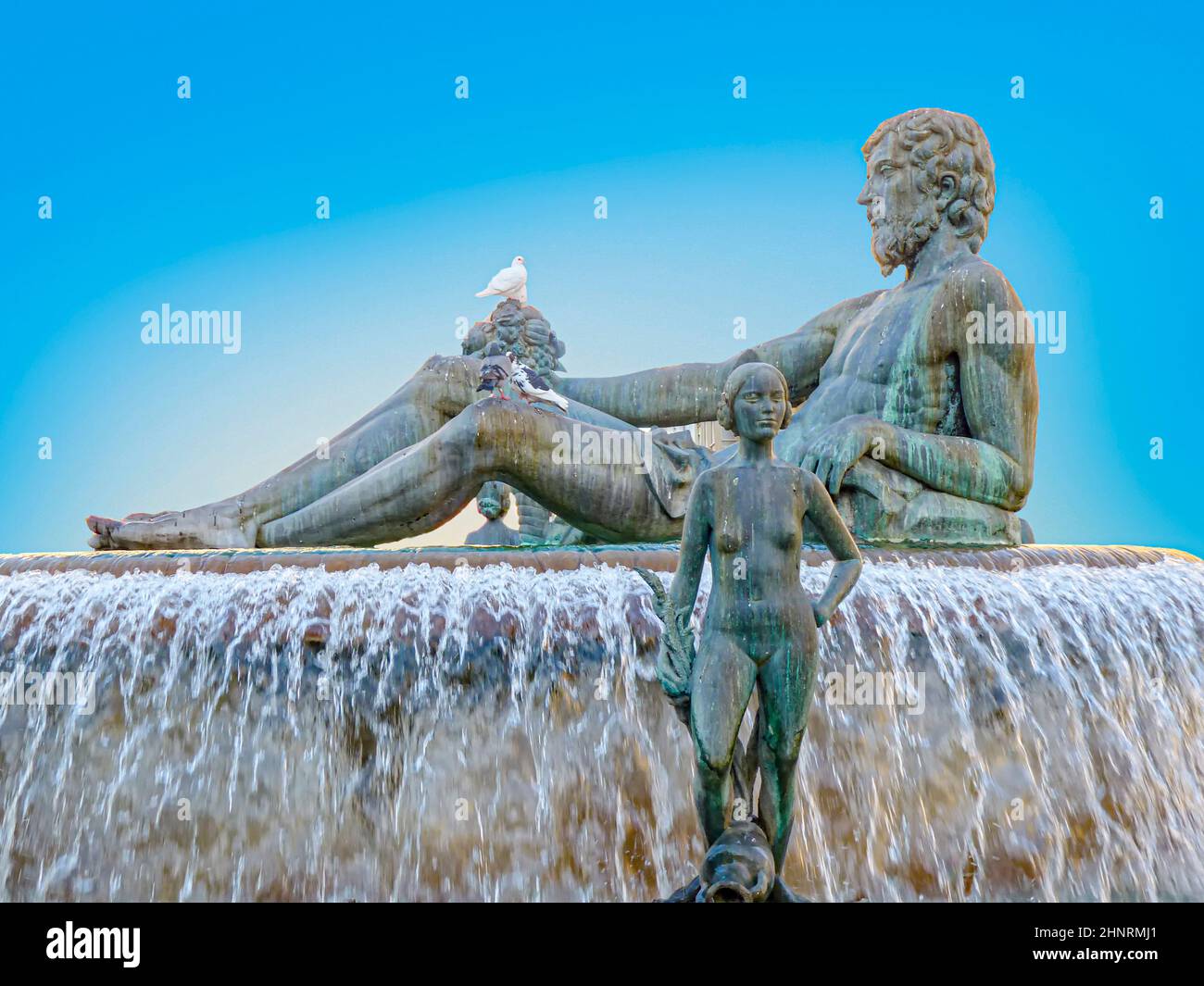 Platz der Heiligen Maria und Brunnen Rio Turia in Valencia Stockfoto