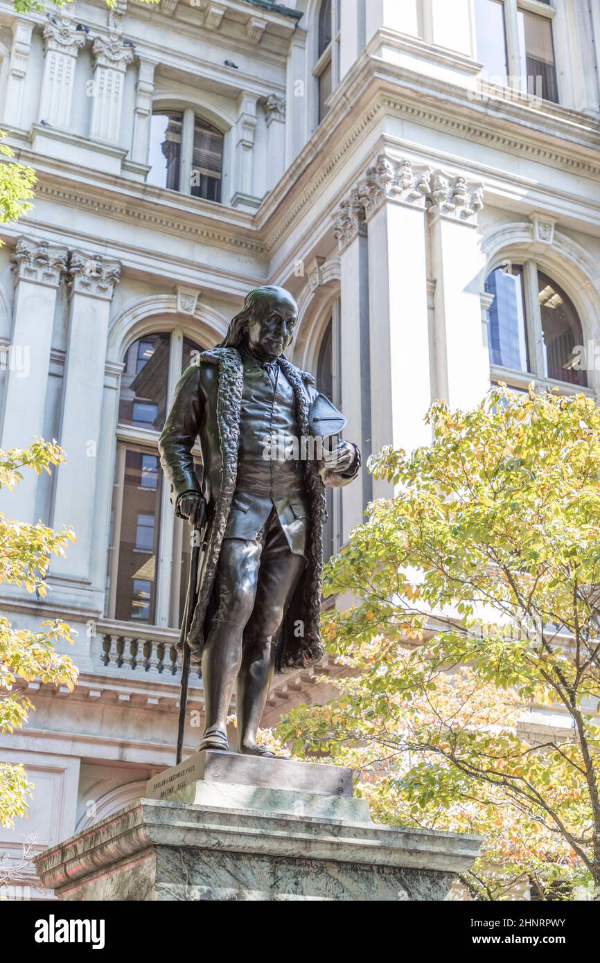 Benjamin Franklin Statue von Richard Saltonstall Greenough, vor dem Alten Rathaus im historischen Boston Stockfoto