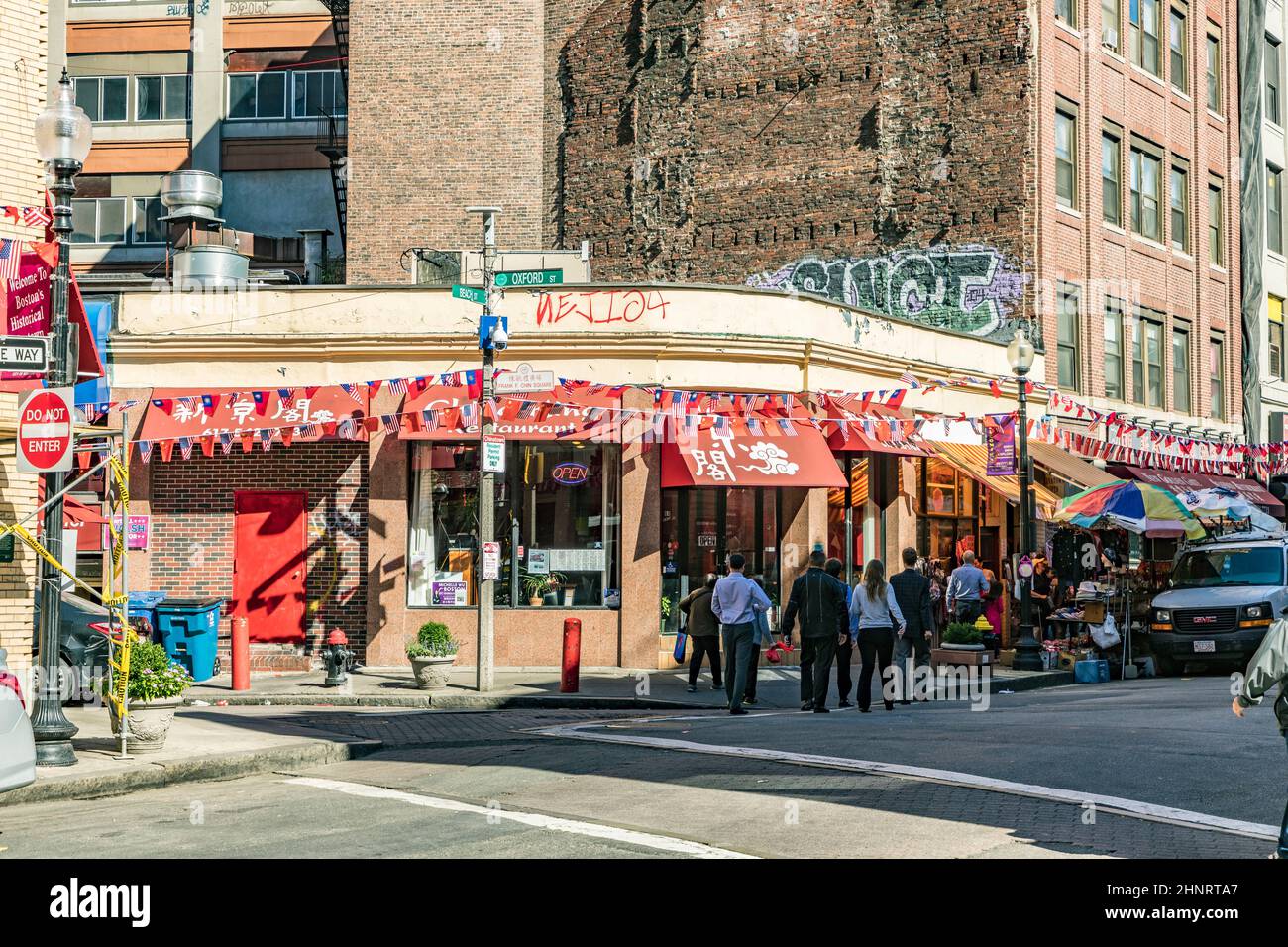 Streetlive in China Town in Boston. Diese Gegend ist eine der ältesten chinesischen Städte in den USA Stockfoto