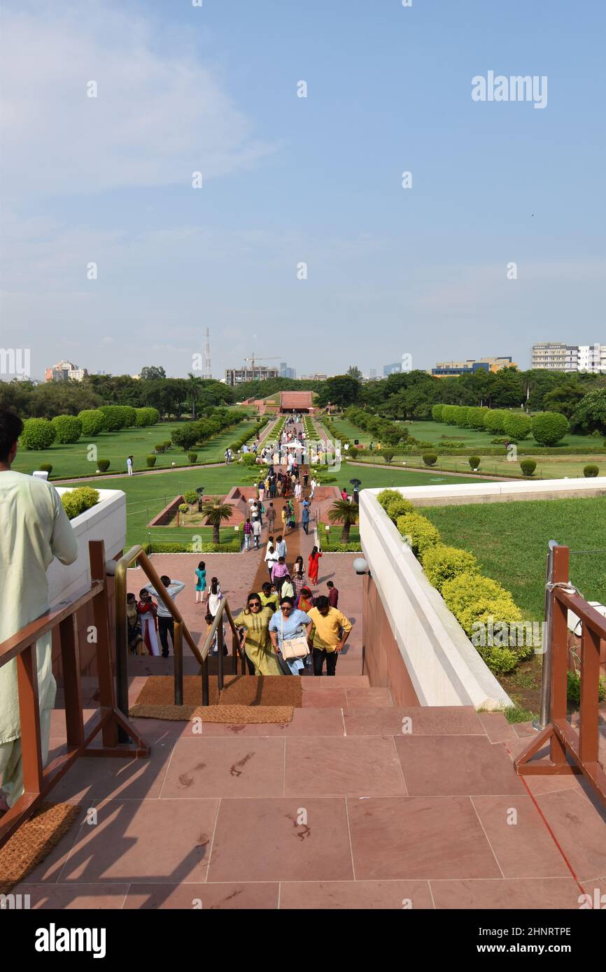 New Delhi, Indien- 1. August 2019- der Lotus-Tempel, ein Ort der Anbetung für Personen des Baha'i-Glaubens. Stockfoto