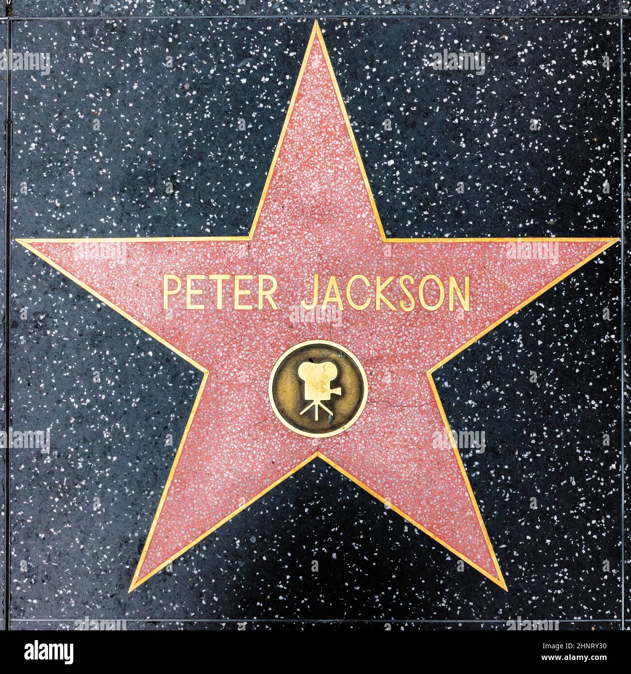 Nahaufnahme von Star auf dem Hollywood Walk of Fame für Peter Jackson Stockfoto