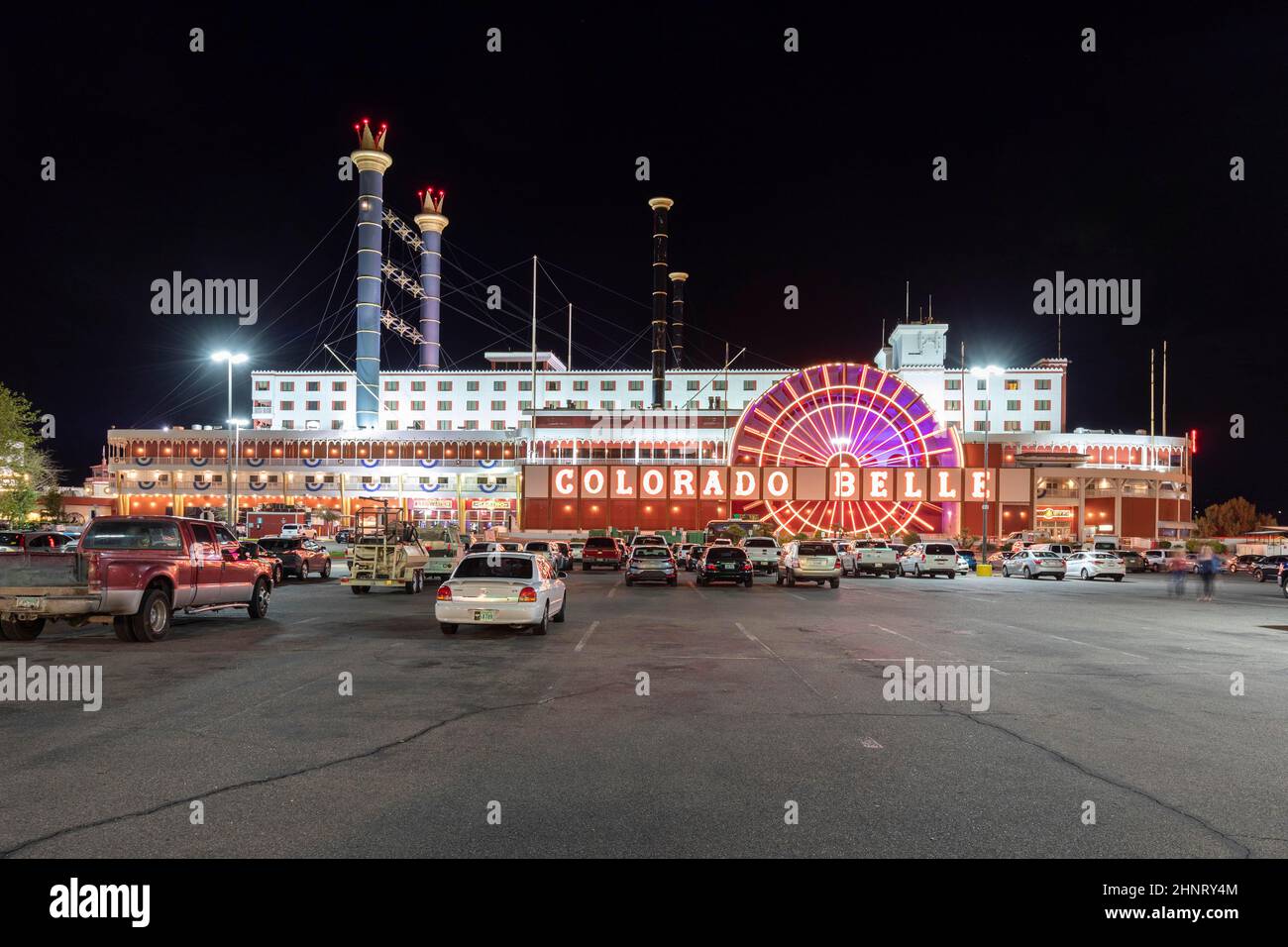 Nachtansicht der Spielstadt Laughlin. Stockfoto