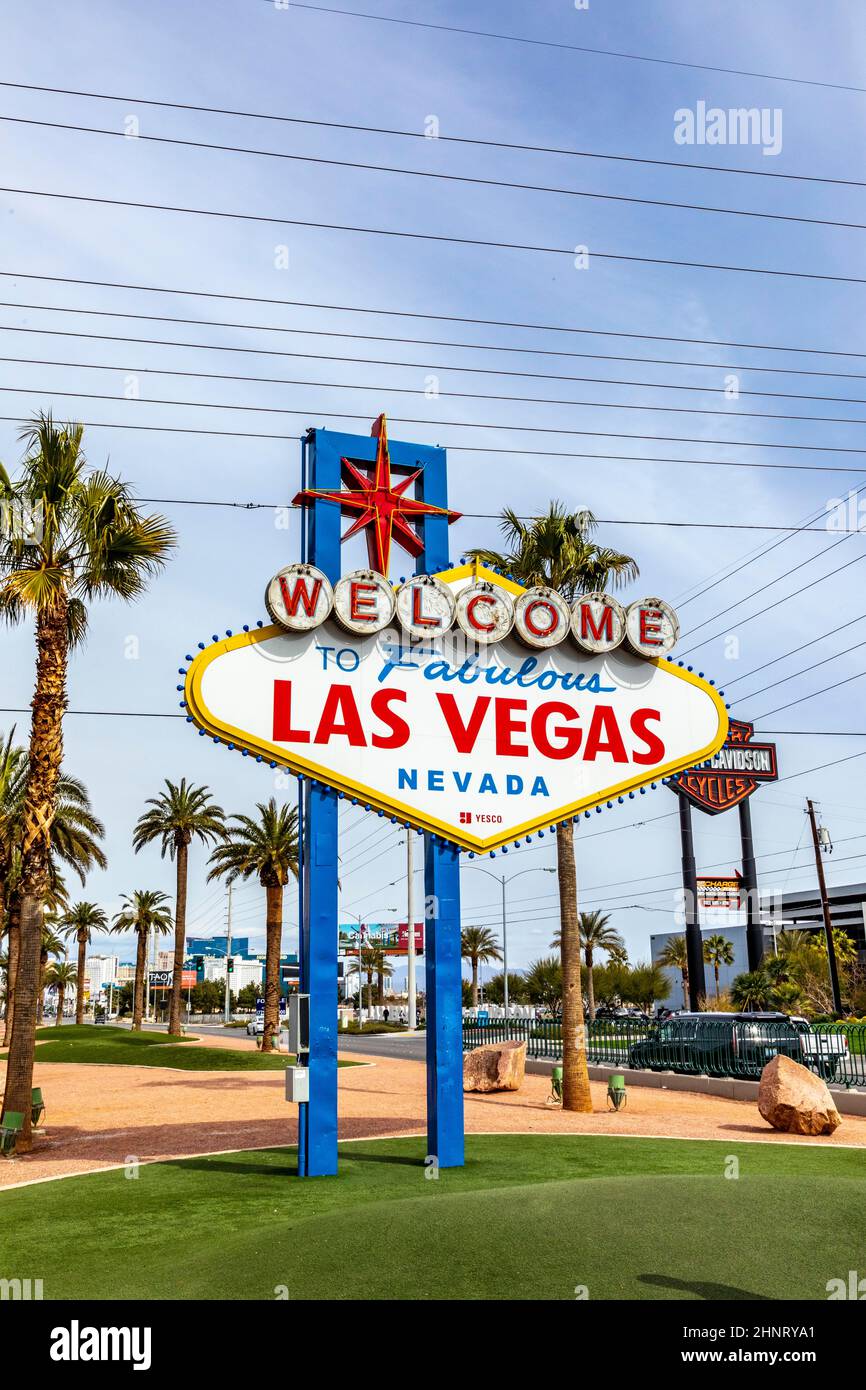 Berühmtes Las Vegas-Schild am Stadteingang, Details tagsüber Stockfoto