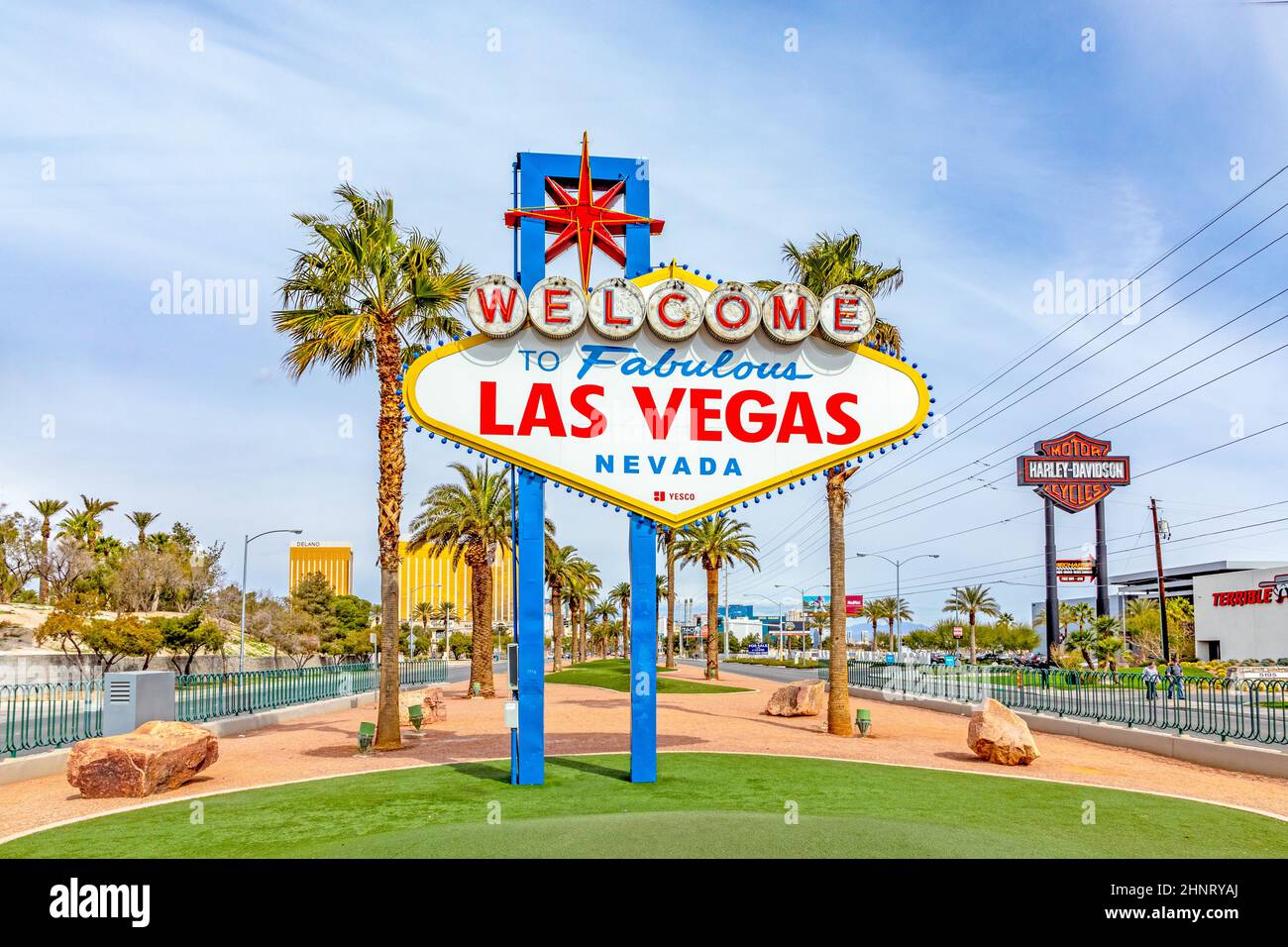 Berühmtes Las Vegas-Schild am Stadteingang, Details tagsüber Stockfoto