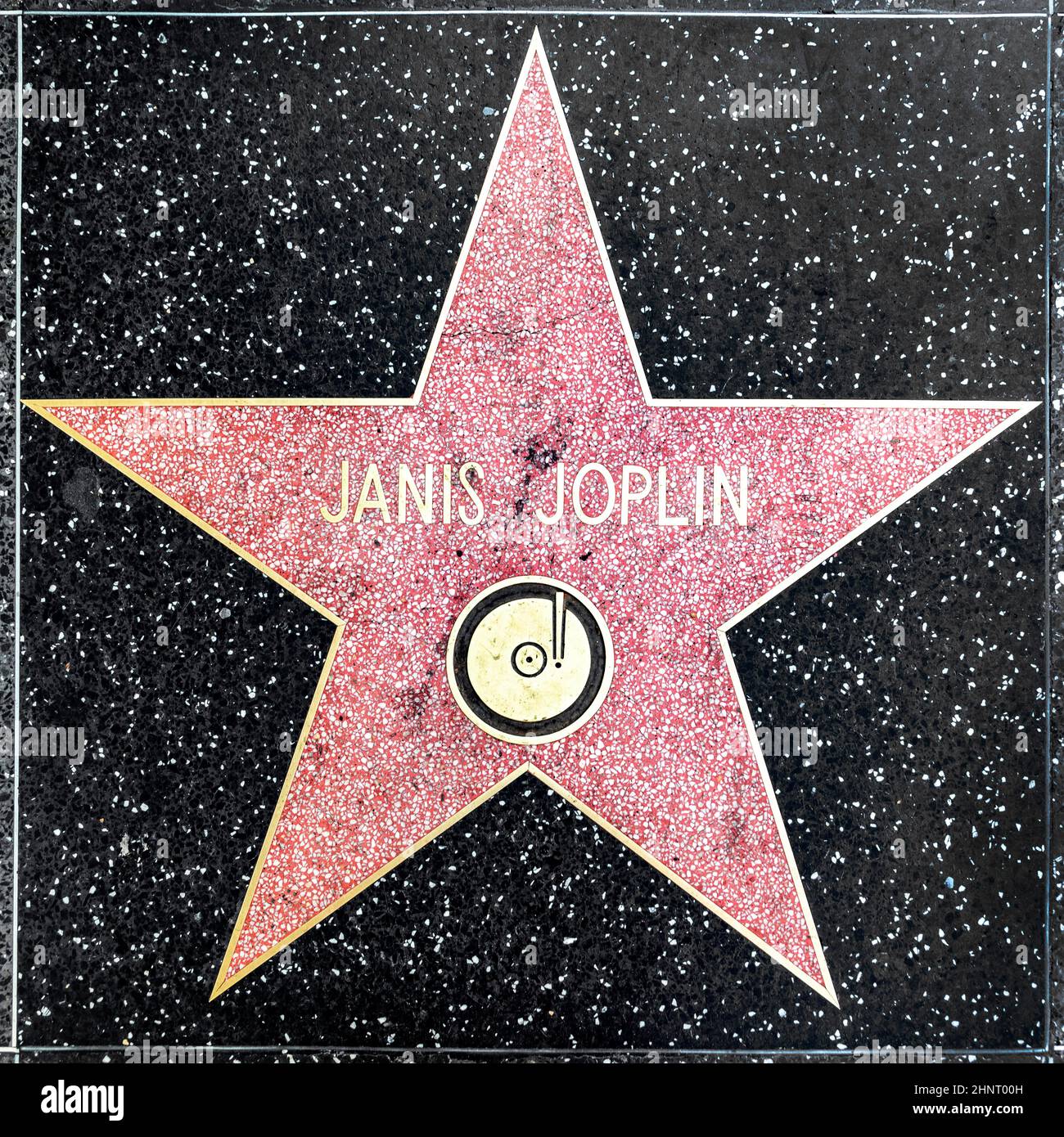 Nahaufnahme von Star auf dem Hollywood Walk of Fame für Janis Joplin Stockfoto