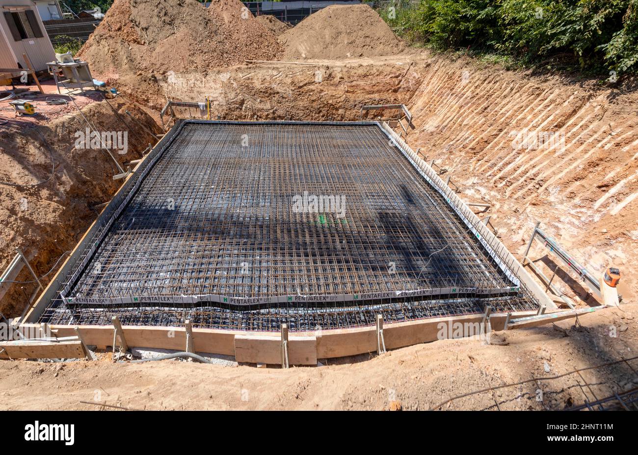 fundament mit wasserbeständigem Beton und einer pentaflex-Isolierung Stockfoto