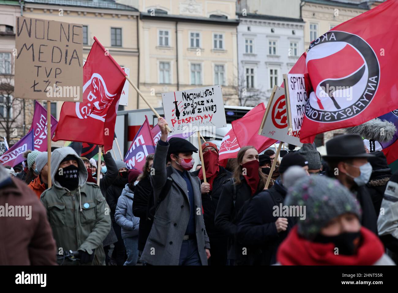 Freie Medien, freie Menschen, freies Polen. Protest in Krakau gegen lex TVN Stockfoto