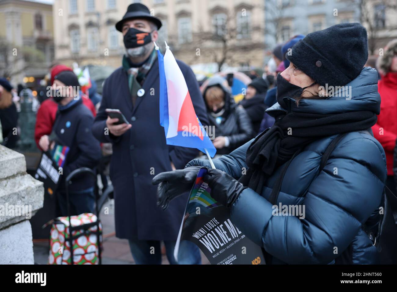 Freie Medien, freie Menschen, freies Polen. Protest in Krakau gegen lex TVN Stockfoto