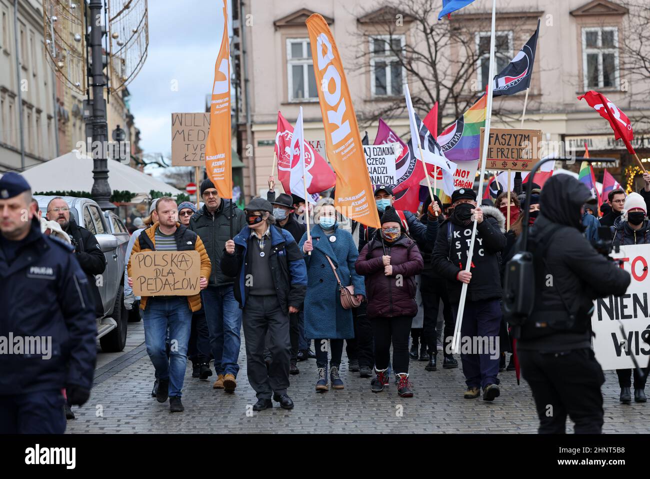 Freie Medien, freie Menschen, freies Polen. Protest in Krakau gegen lex TVN Stockfoto