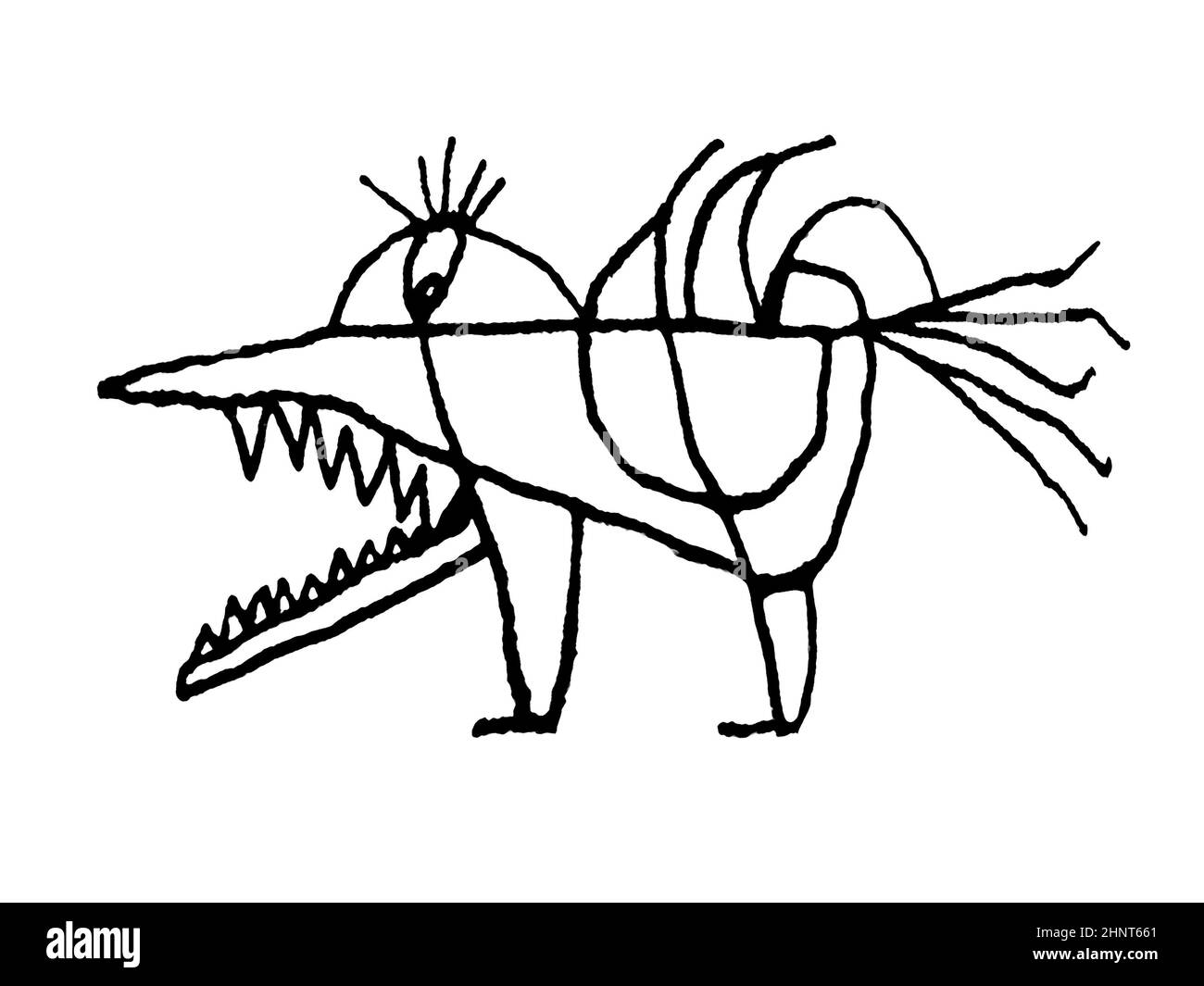 Seitenansicht niedliche Monster Vogel schwarz und weiß Bleistift ketchy Stil Illustration Stockfoto