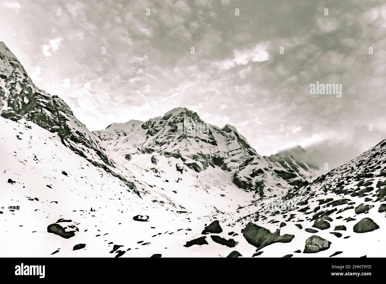 Sternenhimmel über Machhepuchare und Annapurna Base Camp - Nepal, Himalaya Stockfoto