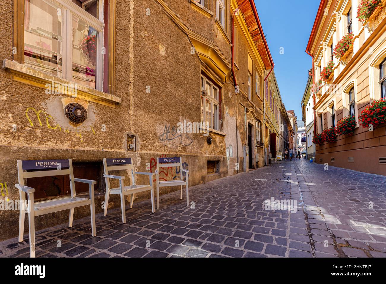 Die historischen versteckten Straßen von Brasov in Rumänien Stockfoto