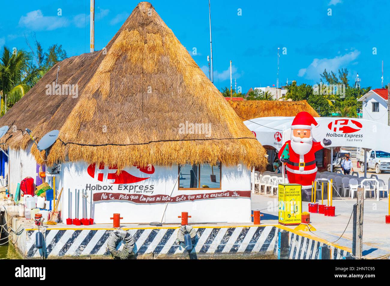 Frohe Weihnachten Weihnachten Weihnachtsmann begrüßt Holbox Mexiko. Stockfoto