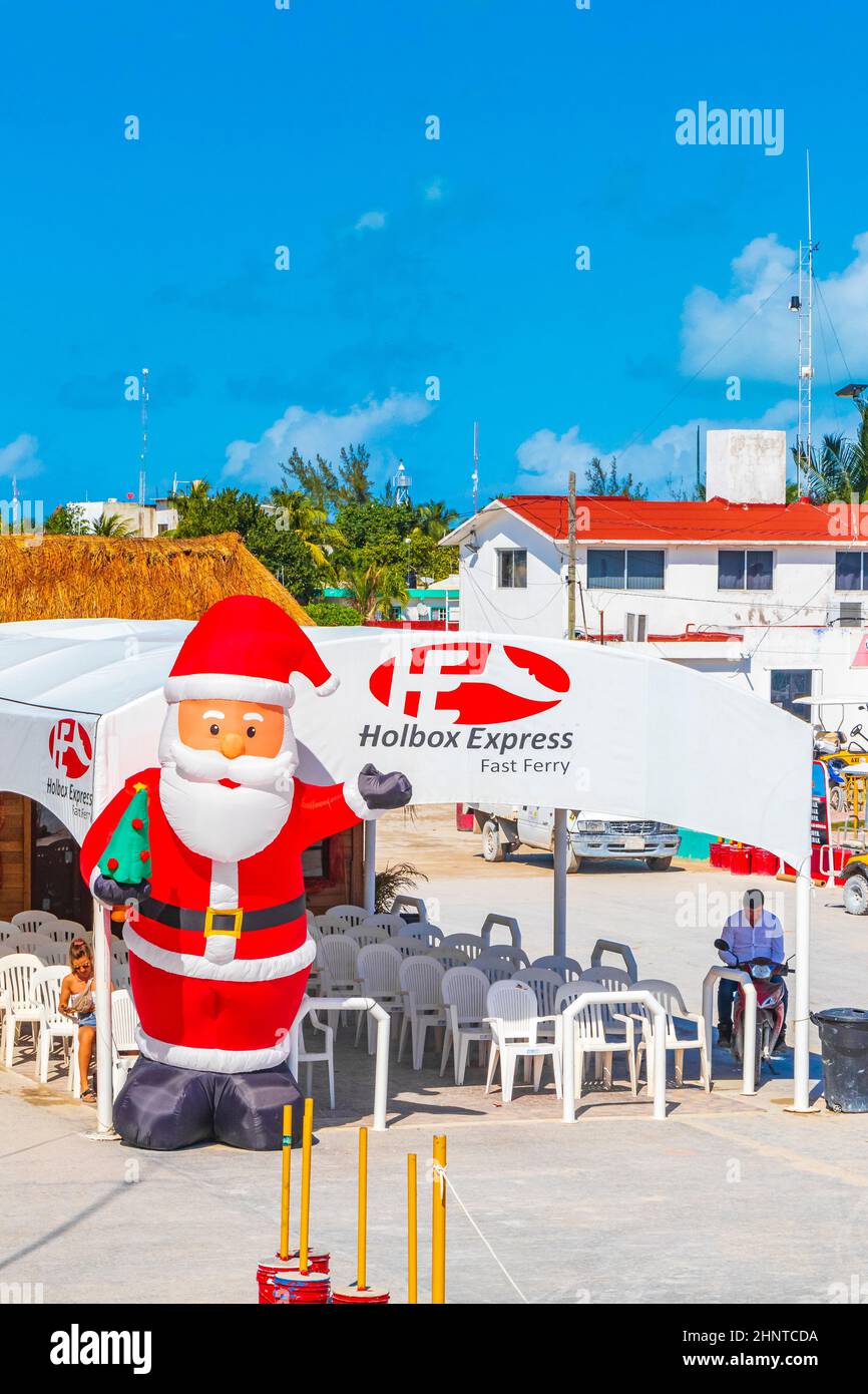 Frohe Weihnachten Weihnachten Weihnachtsmann begrüßt Holbox Mexiko. Stockfoto