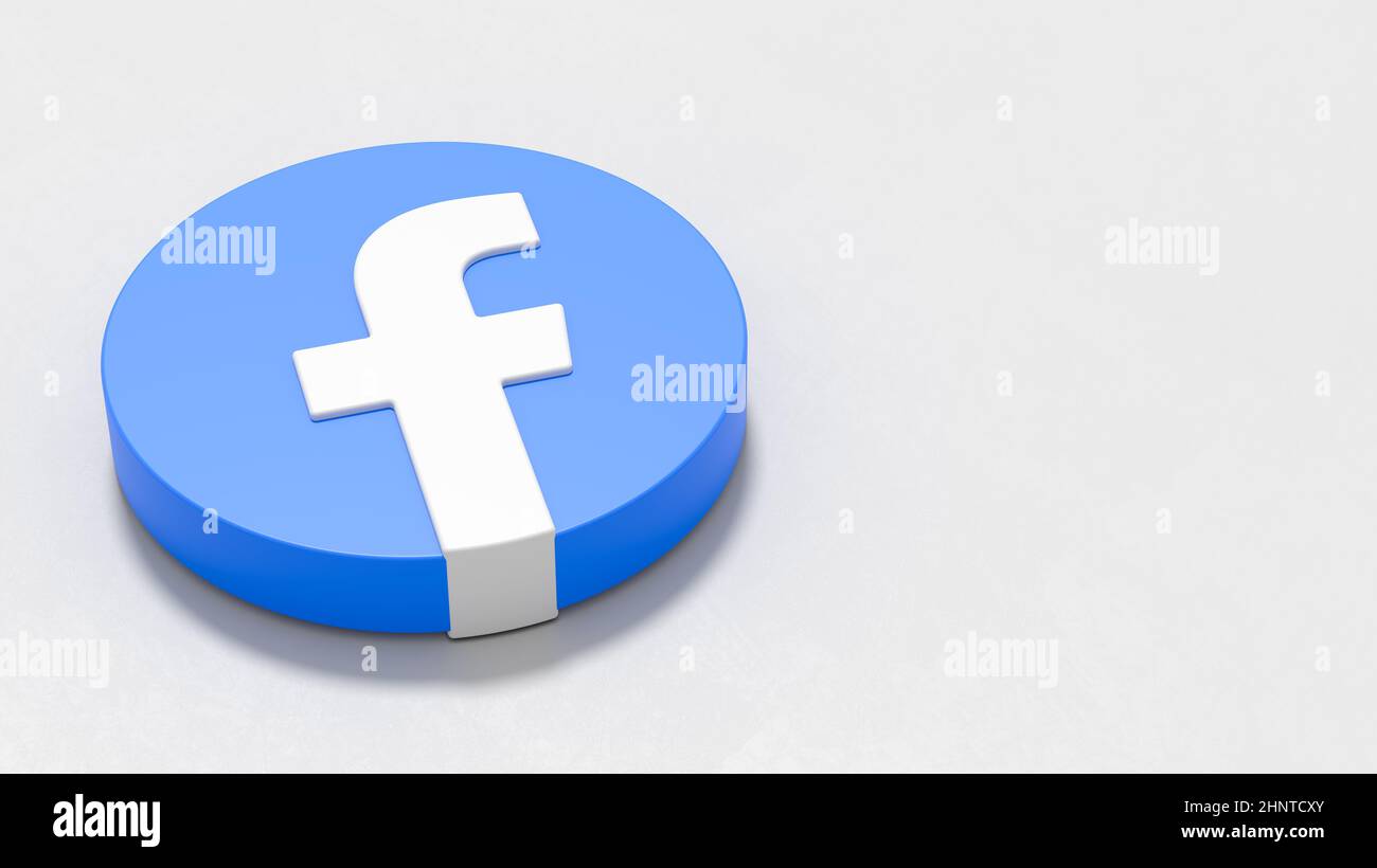 Facebook-Logo auf hellgrauem Hintergrund mit Kopierbereich Stockfoto