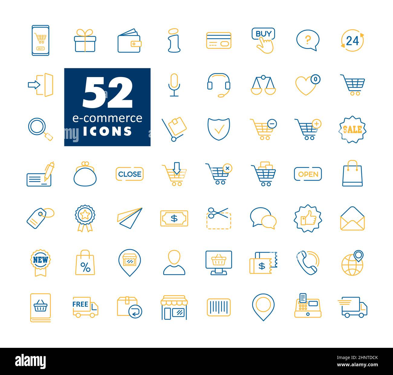 E-Commerce-Set Vektor-Symbole einkaufen und online Stockfoto