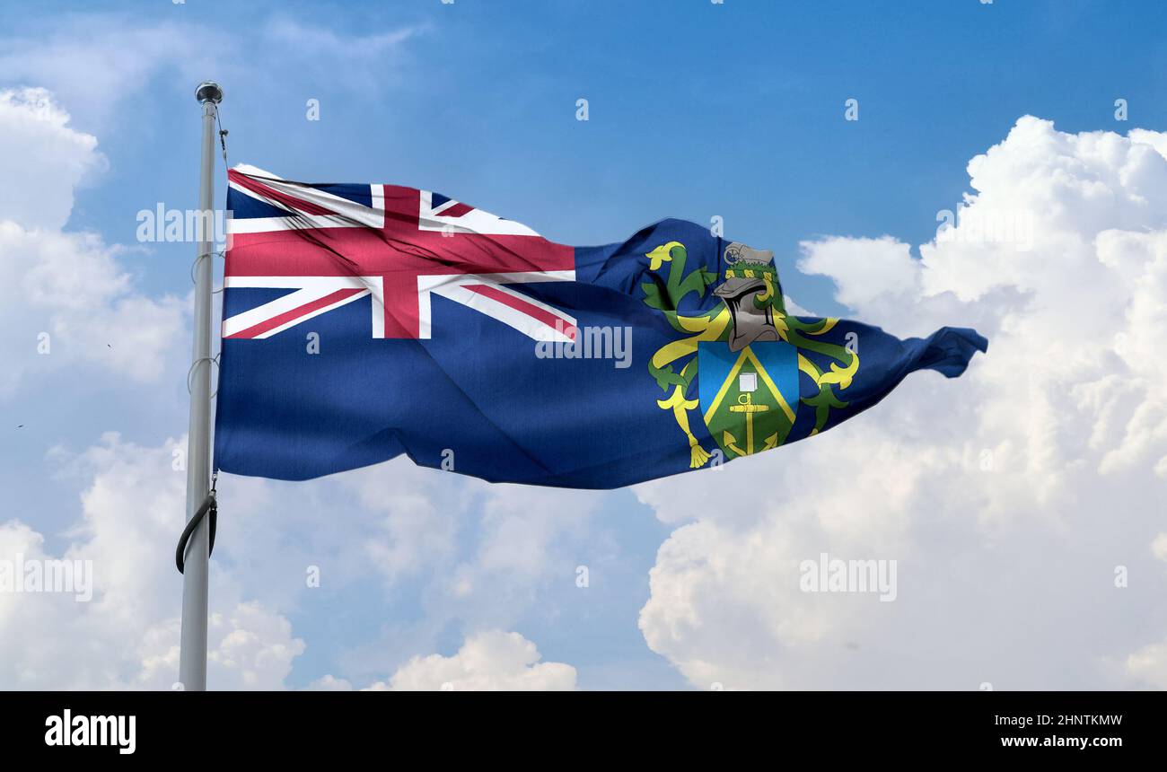 Flagge der Pitcairn-Inseln - realistisch winkende Stoffflagge Stockfoto