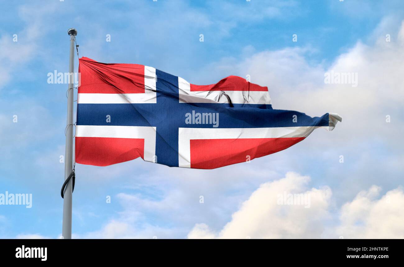 3D-Illustration einer Flagge von Svalbard und Jan Mayen - realistisch winkende Stoffflagge. Stockfoto