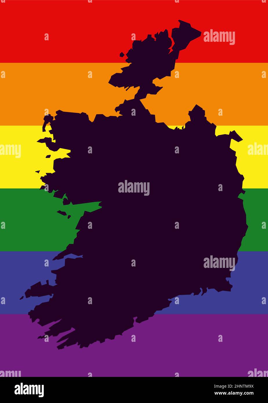 Irland LGBT-Karte mit Regenbogenflagge Stockfoto