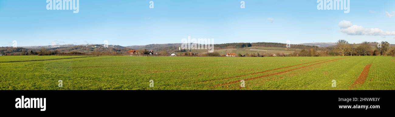Landschaftlich reizvolle Felder im Winter in Kiedrich, Rheingau, Deutschland Stockfoto