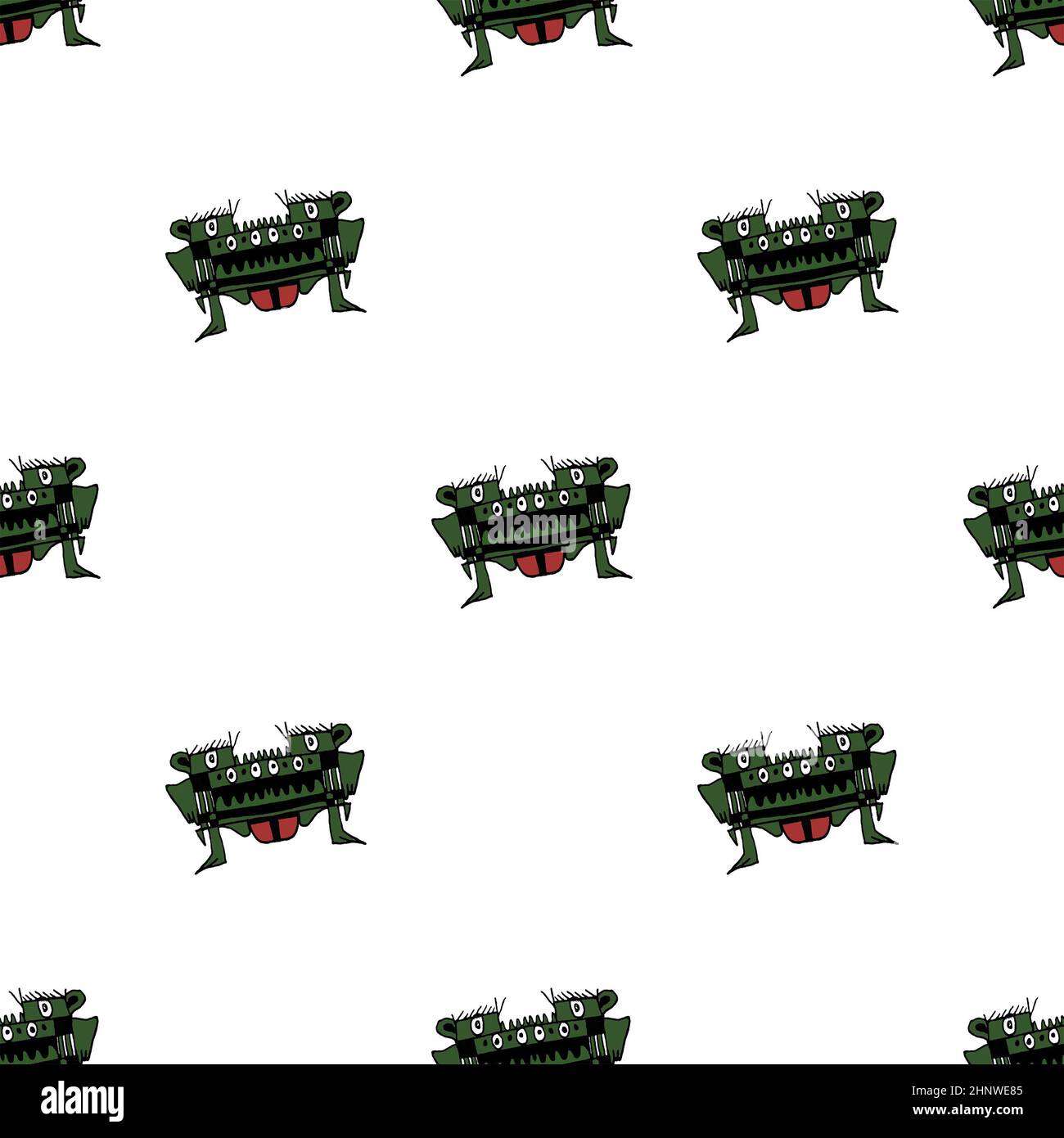 Lustige skizzenhafte Alien Frosch Zeichnung Motiv nahtlose Muster Stockfoto