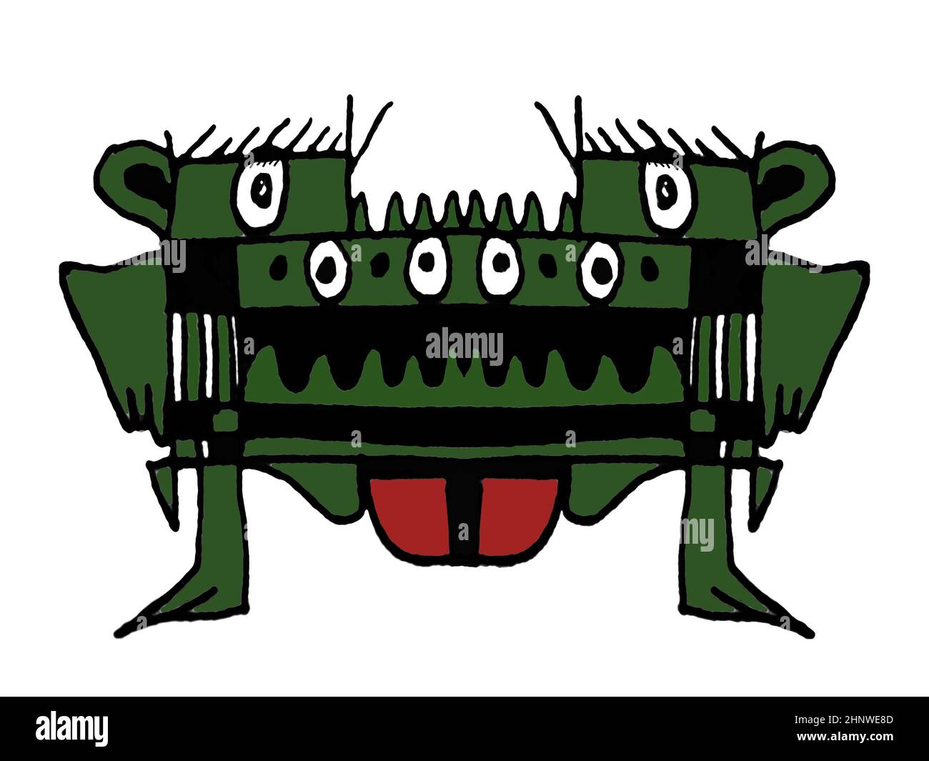 Lustige skizzenhafte Alien Frosch Zeichnung isoliert auf weißem Hintergrund Stockfoto