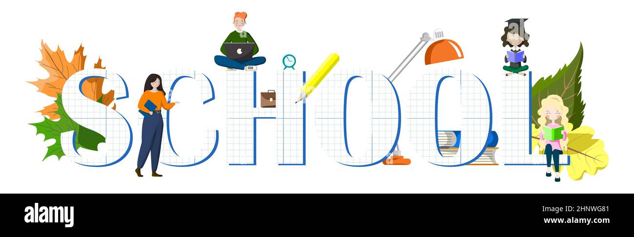 Schule Konzept Panorama Web-Vorlage für Werbung - Vektor-Illustration Stockfoto