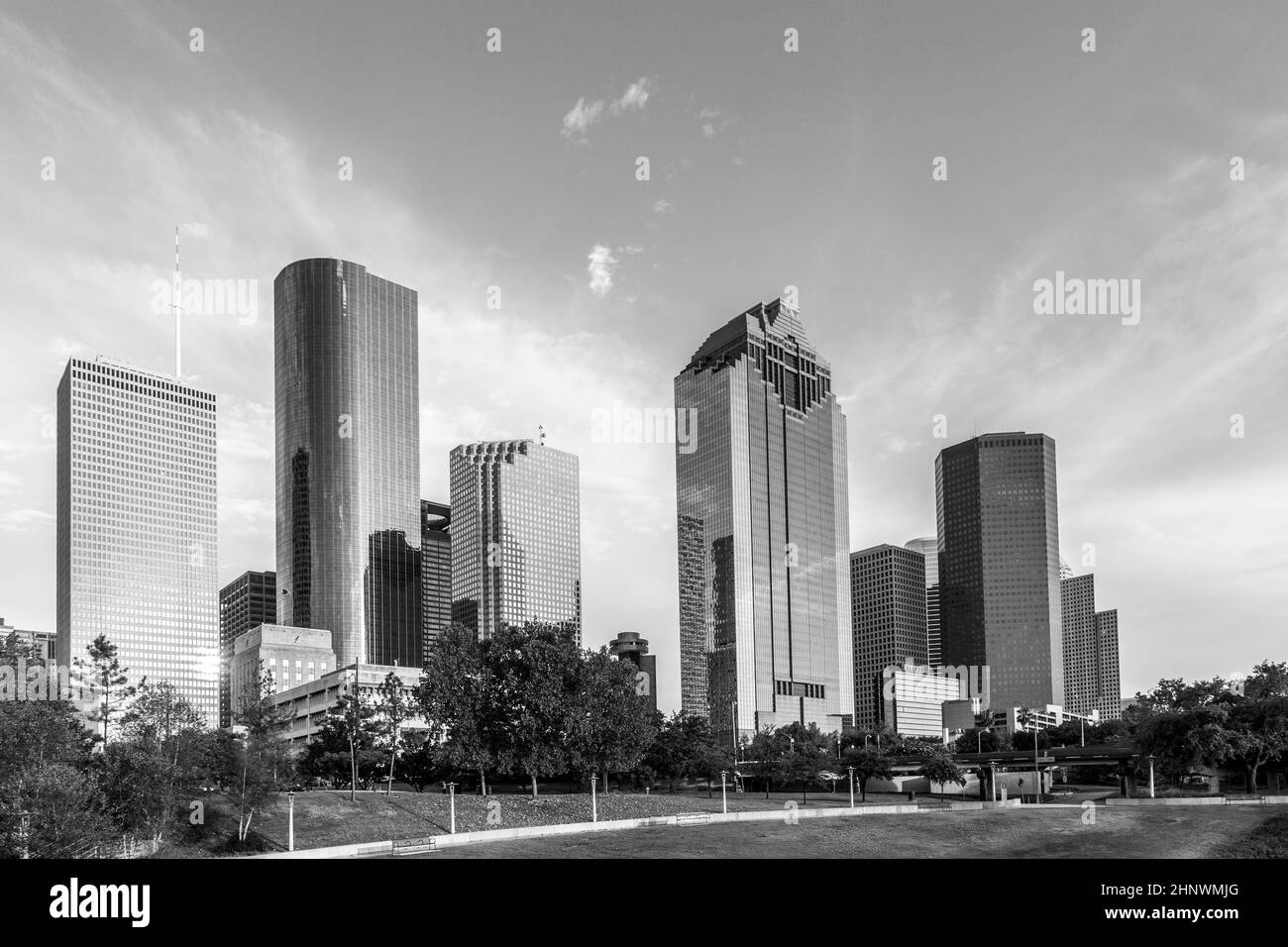 Die Skyline von Houston in hellen Abendlicht Stockfoto