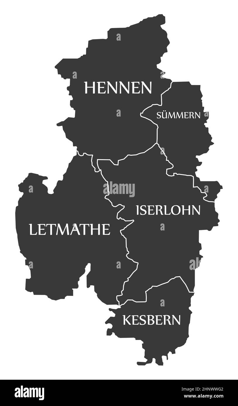Iserlohn Stadtplan Deutschland DE beschriftete schwarze Illustration Stockfoto