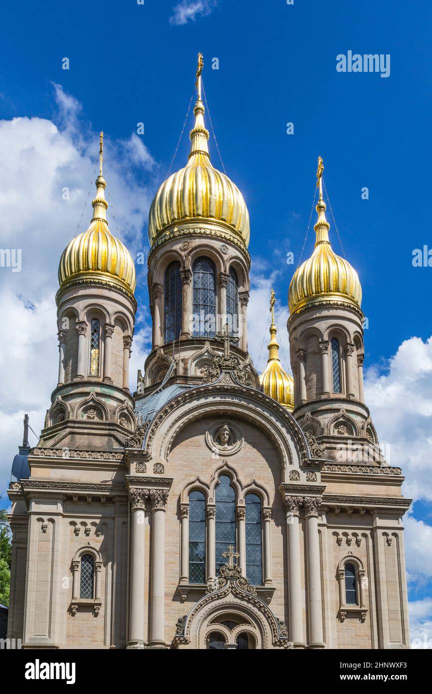Berühmte russisch-orthodoxe Kirche auf dem Neroberg in Wiesbaden, Deutschland Stockfoto