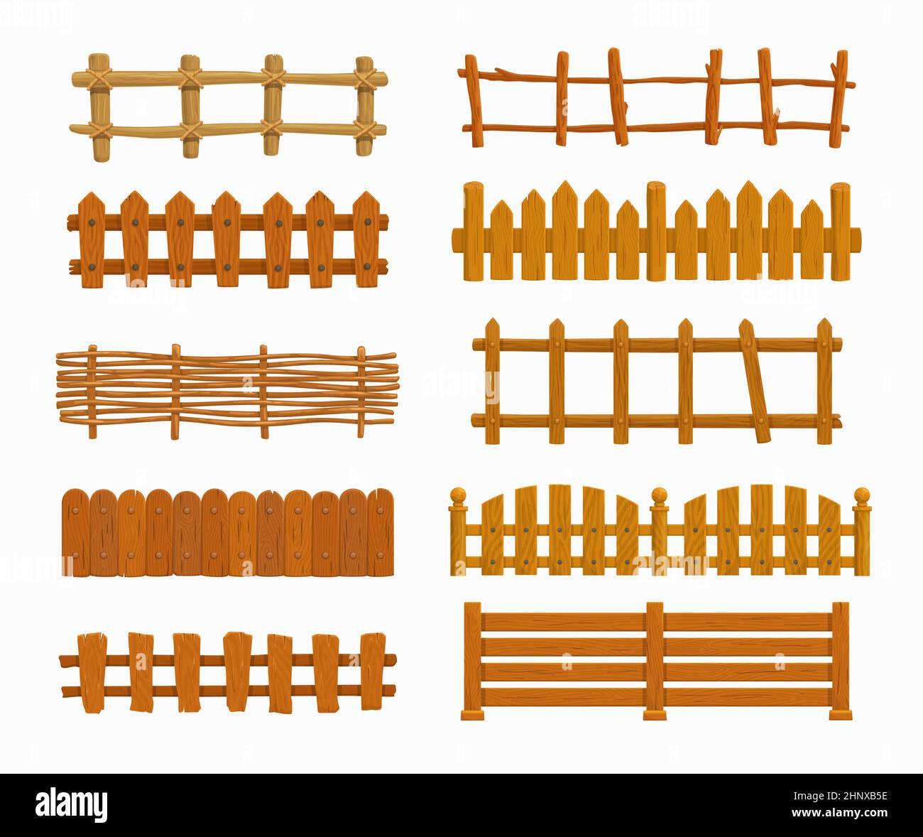 Cartoon Holzzaun Vektor-Set, Garten oder Bauernhof Palisade, Tore oder Geländer mit Streikposten. Geländer, Geländer oder Einzäunungen mit Dekor Stock Vektor Cartoon Holzzaun Vektor-Set, Garten oder Bauernhof Palisade, Tore oder Geländer mit Streikposten. Geländer, Geländer oder Einzäunungen mit Dekor Stock Vektor
