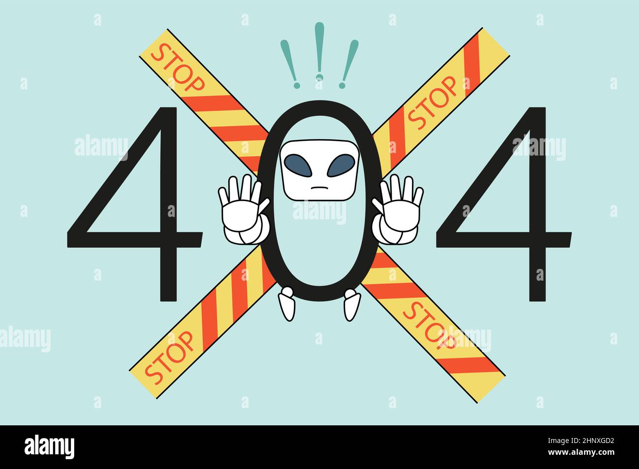 Fehler- und Notsignierung im Laptop-Konzept. 404 Zahlen und Not-Stopp-Schild mit Roboter leugnen mit Händen Bedeutung mit Problem-Fehler-Virus in Laptop-Computer-Vektor-Illustration Stock Vektor