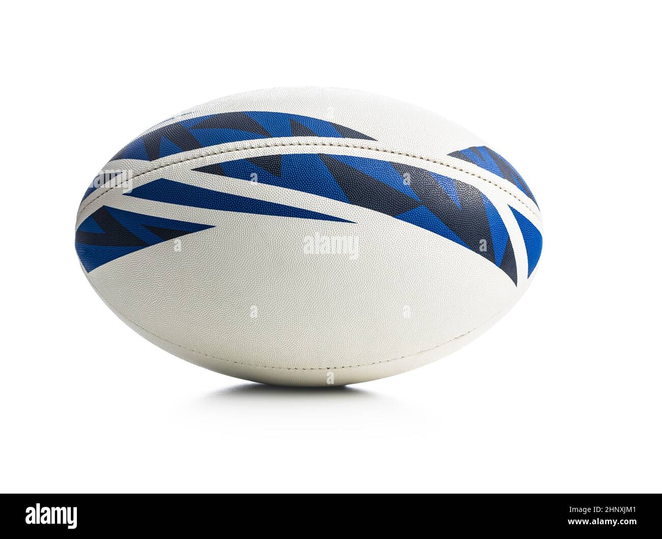 Neue Rugby-Kugel auf weißem Hintergrund isoliert. Stockfoto