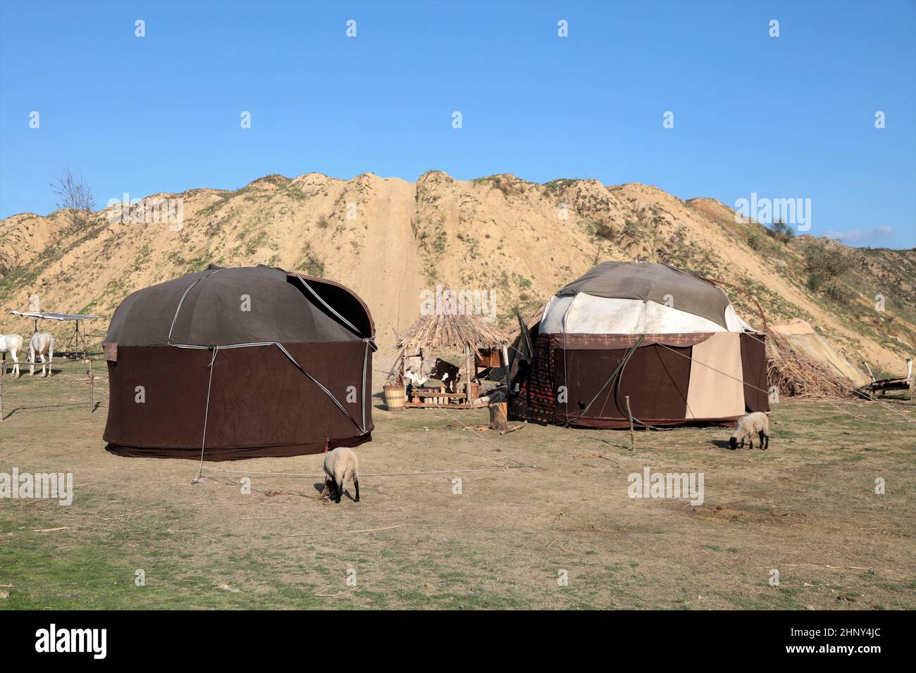 Alte Nomadische Türkische Zelte. Nomadische Menschen. Stockfoto