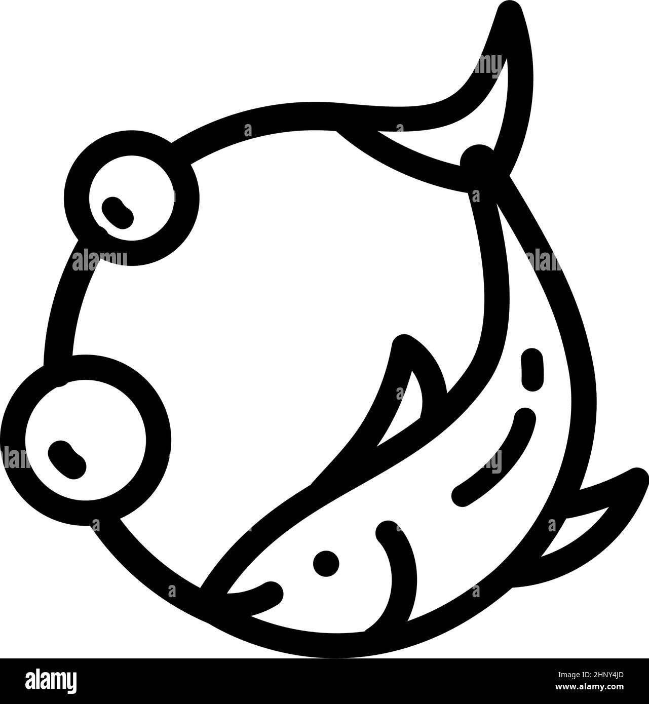 Symbol für den Fischölumriss. Vorlage für Vitamin Omega 3. Tropfen und Fisch Silhouette. Linienlogo isoliert auf weißem Hintergrund. Behandlung Ernährung Haut Auto Stock Vektor