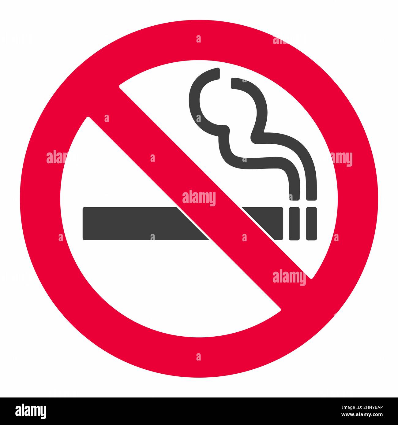 Rauchverbot. Weißes Symbol für verbotene Zeichen isoliert auf roter Vektorgrafik Stock Vektor