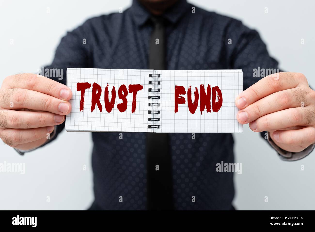 Konzeptdarstellung Treuhandfonds, Unternehmensübersicht Geld, das von den Treuhändern für die Begünstigten gehalten wird, die die Demonstration neuer Pläne und Ideen vorstellen Stockfoto