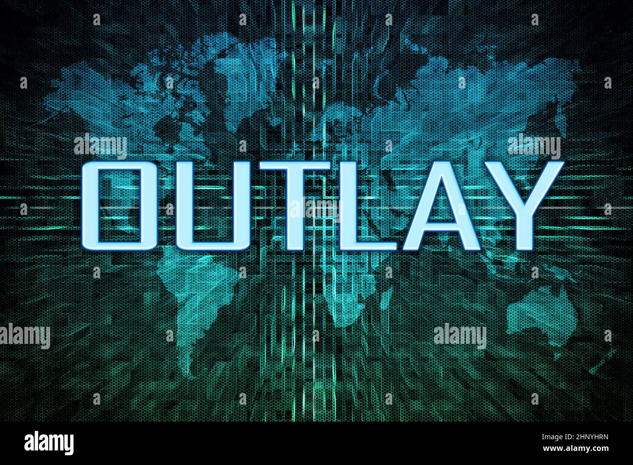 Outlay - Textkonzept auf grünem digitalen Weltkarte Hintergrund. Stockfoto