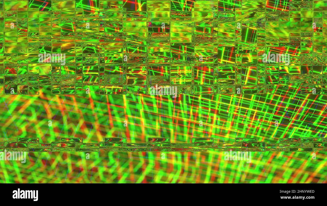 Glitch, Pixelrauschen auf dem Bildschirm, computergeneriert. Schlechtes Signal. Videoschaden. 3d-Rendering eines digitalen Hintergrunds Stockfoto