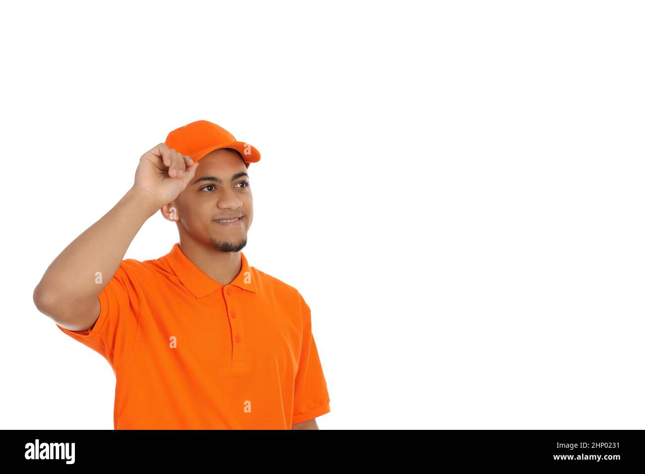 Junger gebliebene Mann auf weißem Hintergrund isoliert Stockfoto