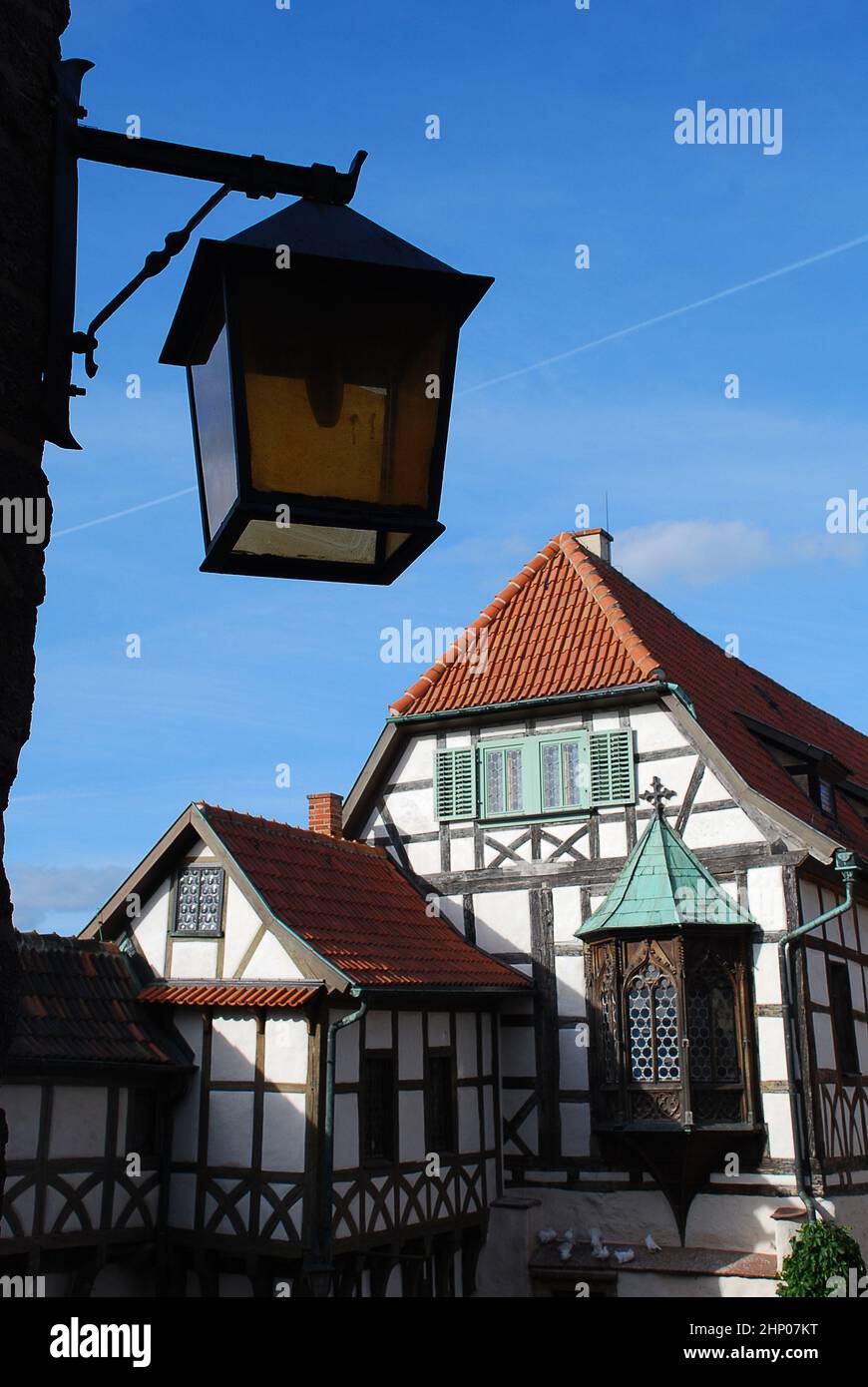 Gebäude namens Vogtei, Wartburg bei Eisenach. Die Wartburg ist eine Burg und war der Ort, an dem Martin Luther das Neue Testament übersetzte Stockfoto