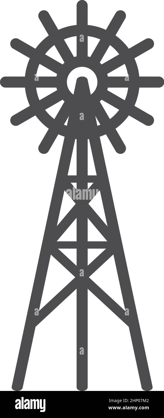 Symbol für die Farm Windmühle. Ranch-Gebäude im Black Line-Stil Stock Vektor