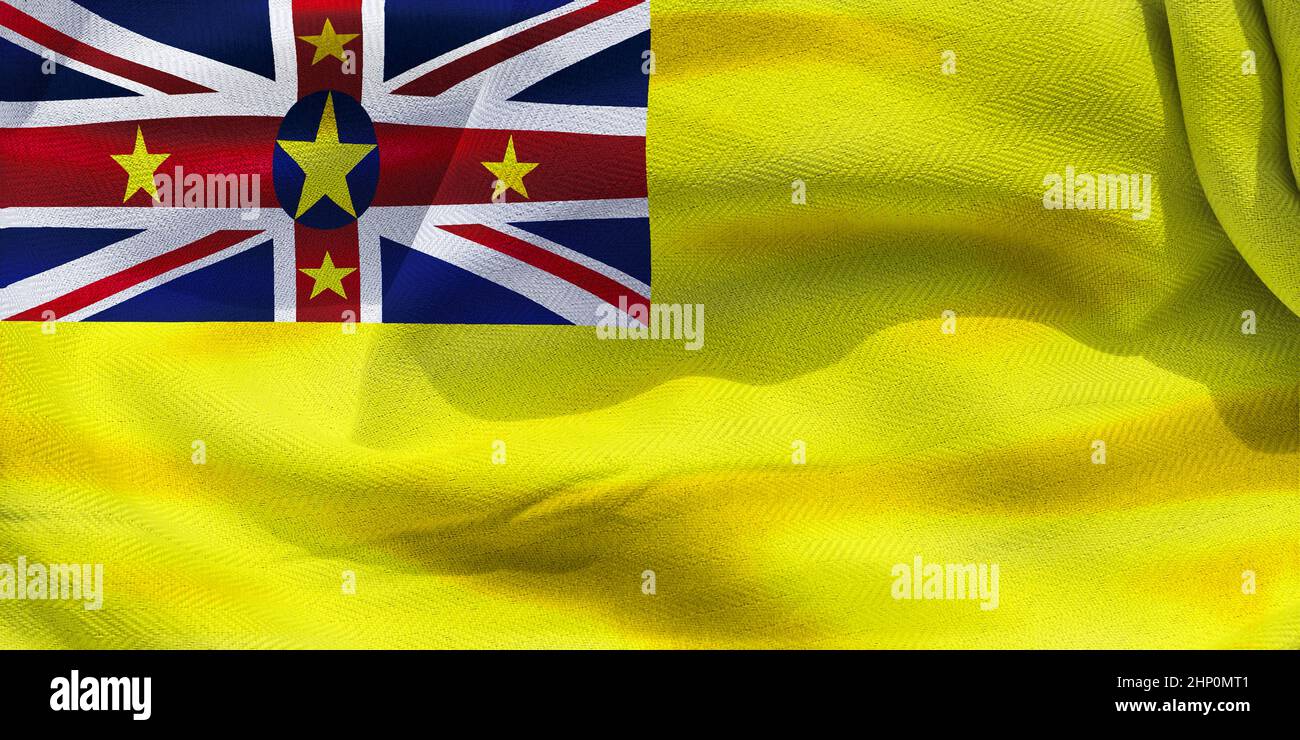 Niue-Flagge - realistische wehende Stoffflagge Stockfoto