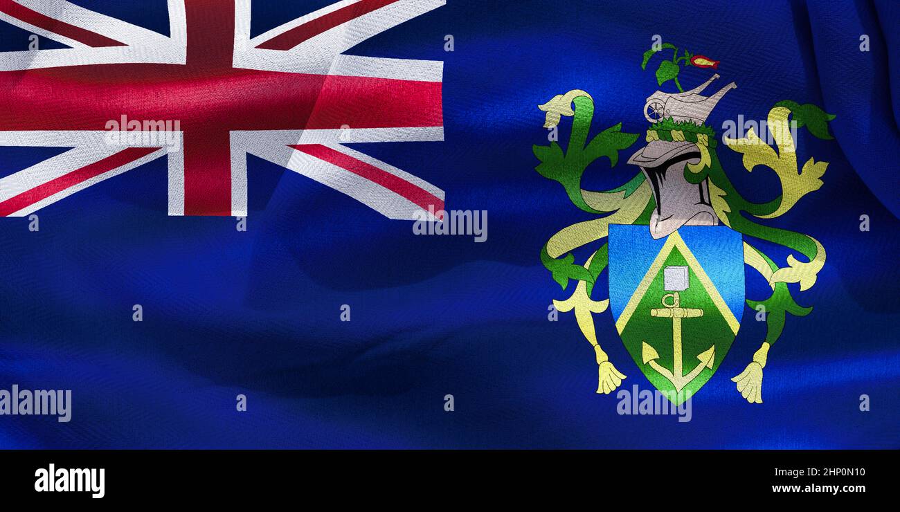 Flagge der Pitcairn-Inseln - realistisch winkende Stoffflagge Stockfoto