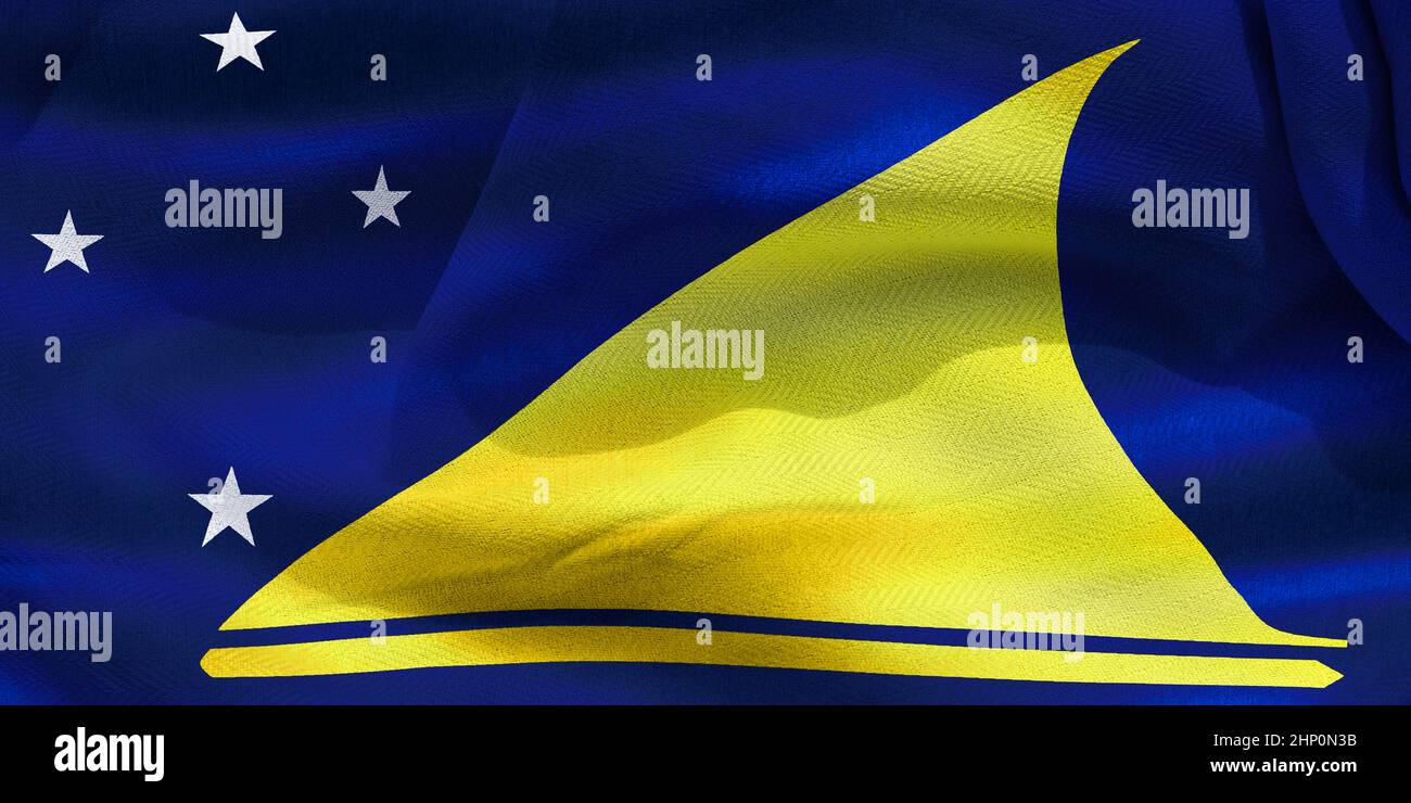 3D-Illustration einer Tokelau-Flagge - realistische wehende Stoffflagge. Stockfoto
